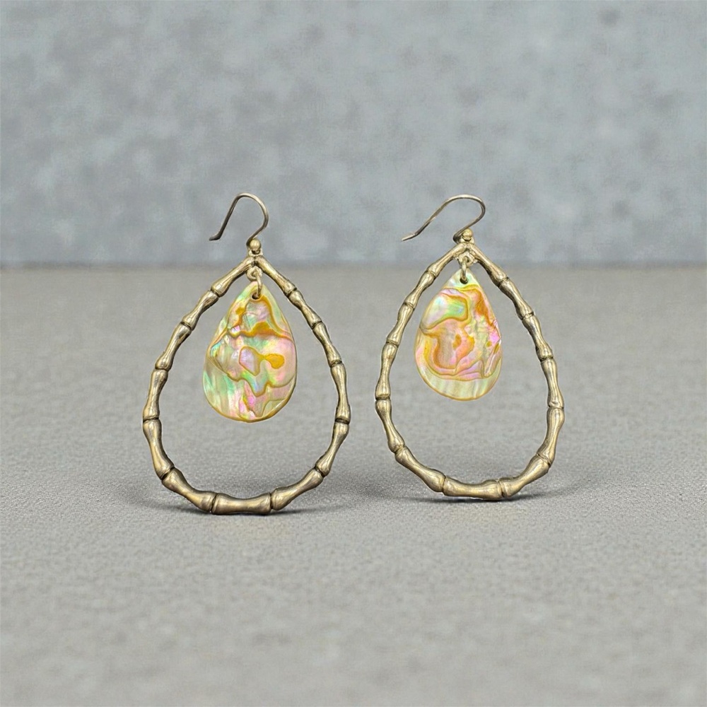 Silver and abalone bamboo Teardrop Earrings